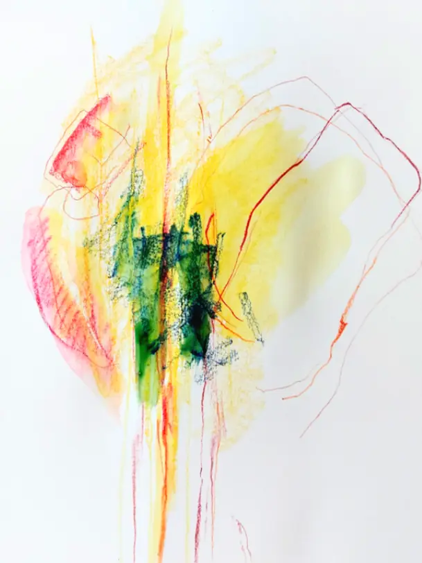 Abstract drawing, watercolour and ink. Colour fields and lines.